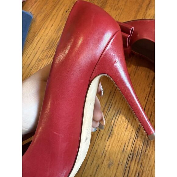 J.Crew Collection Pumps Womens Size 7.5 Red Made in Italy Leather Bow Stiletto - Picture 8 of 10